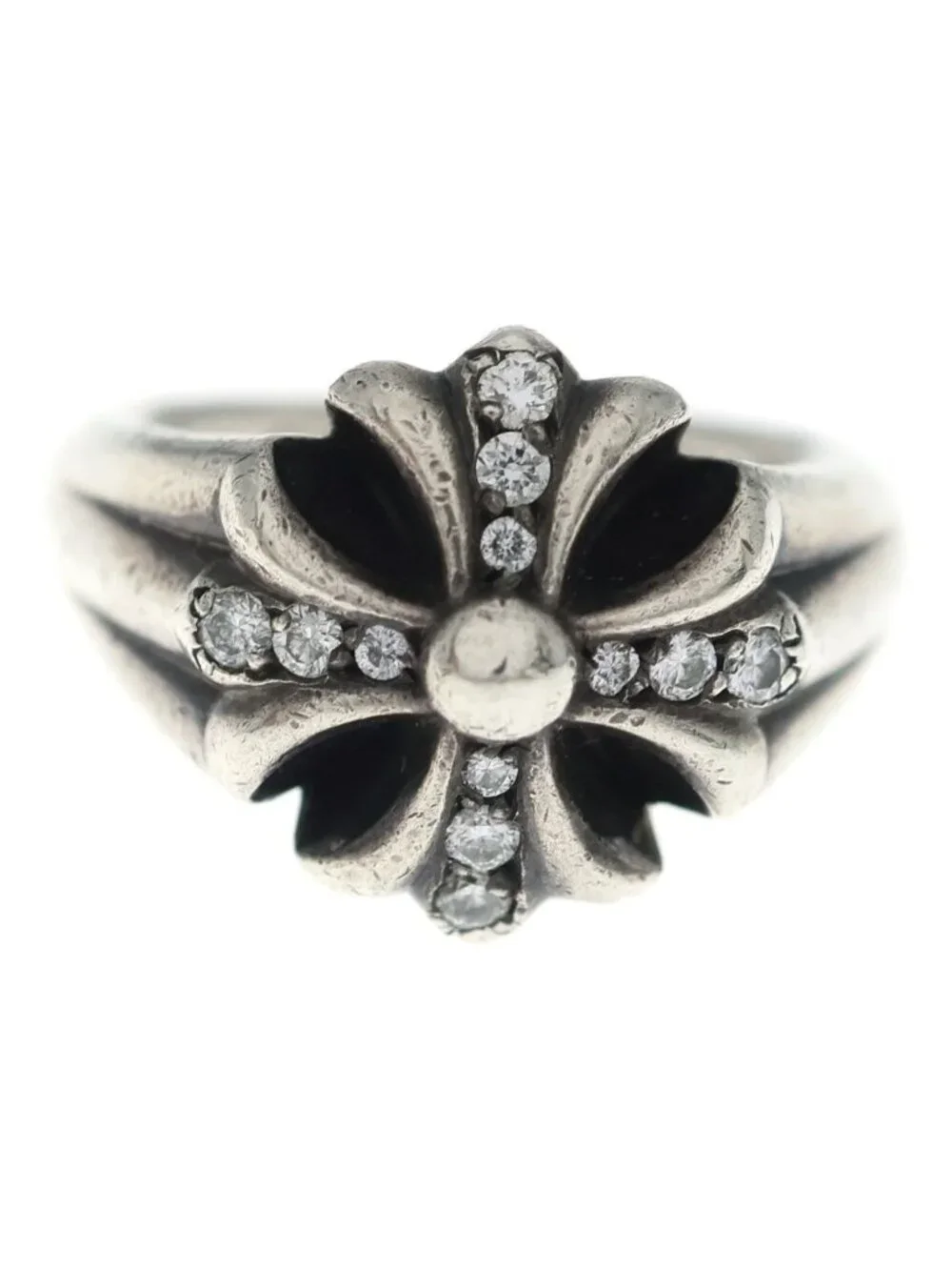 Chrome Hearts Cutout CH Pls Sml P D Small Plus Pave Diamond Silver Ring